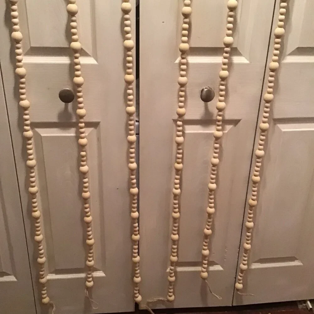 NWOT 9 pc set natural wood beaded wreaths (2) and 6 Garlands